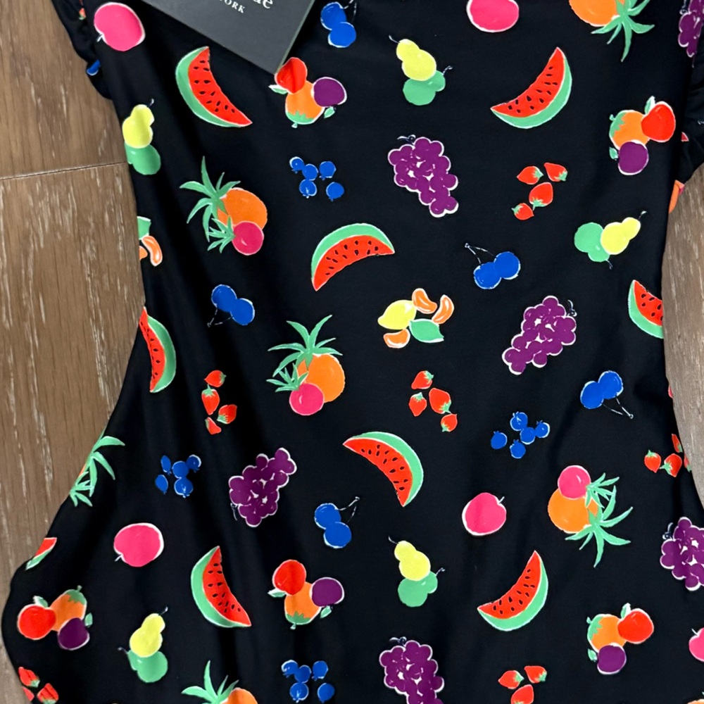 kate spade Black One-Piece Swimsuit with Bright Fruit Print and Pink Lining - Picture 10 of 11